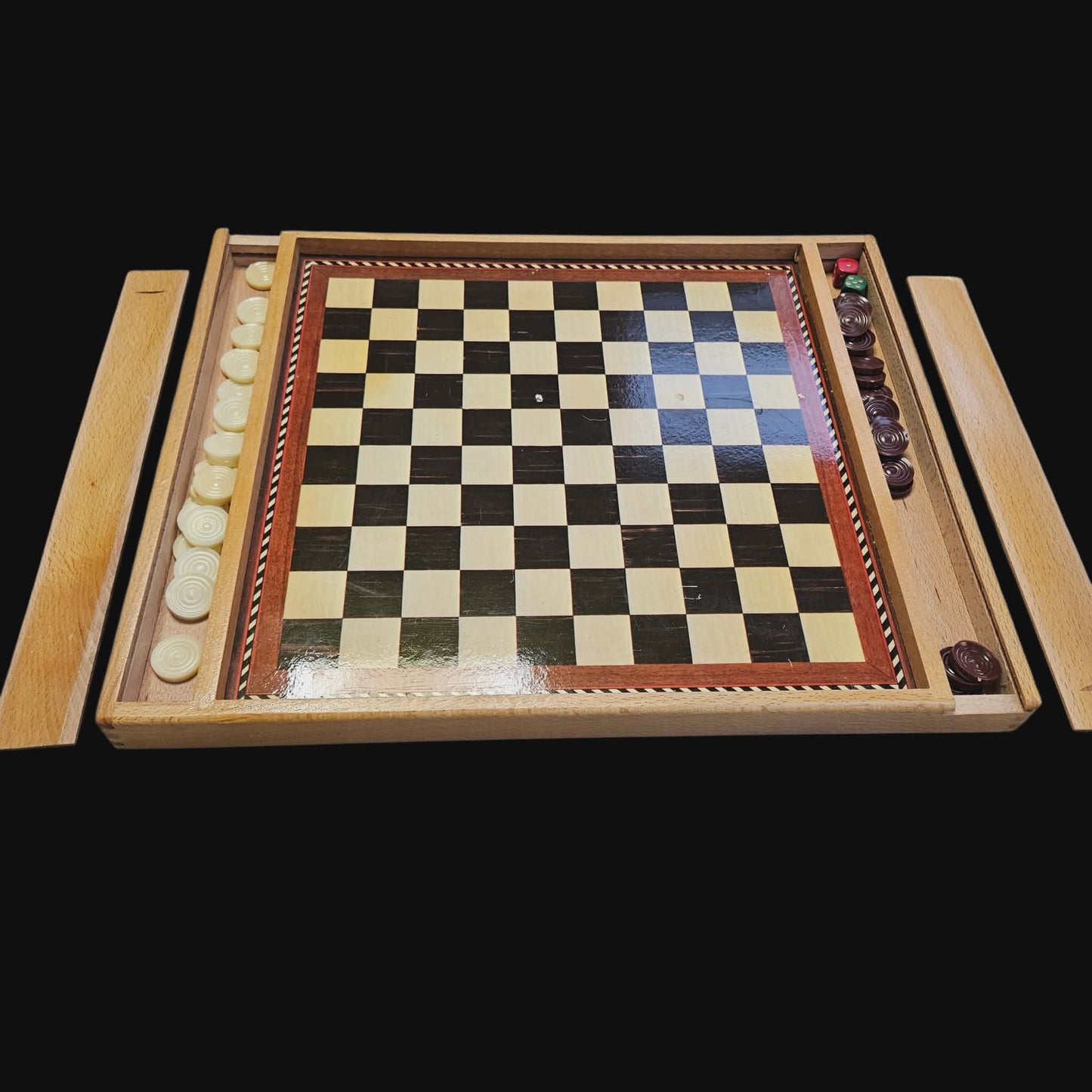 Vintage Wooden Game Board – Jeu de l'Oie + Chess/Draughts